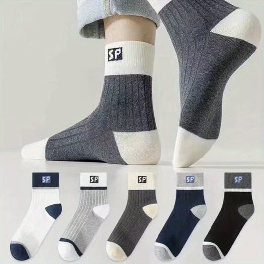 Men's Color Block Crew Socks Breathable Casual Outdoor