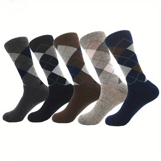 Men's Diamond Grid Crew Socks: Breathable Comfy Casual