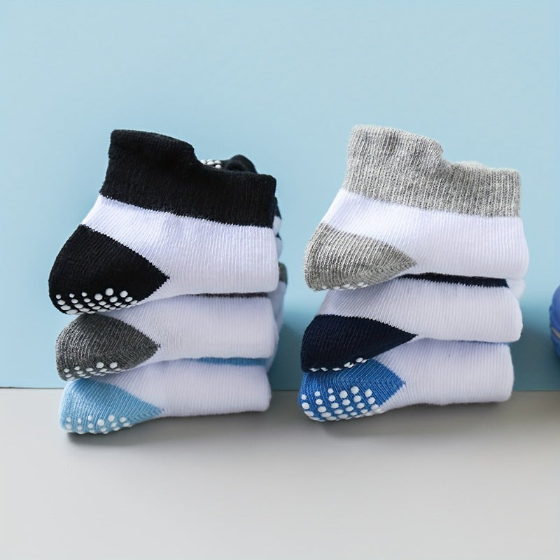 6 Pairs Boy's Non Slip Socks with Rubber Bottom Dots