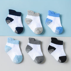 6 Pairs Boy's Non Slip Socks with Rubber Bottom Dots