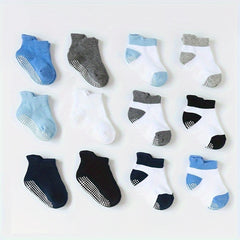 6 Pairs Boy's Non Slip Socks with Rubber Bottom Dots