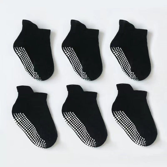 6 Pairs Boy's Non Slip Socks with Rubber Bottom Dots