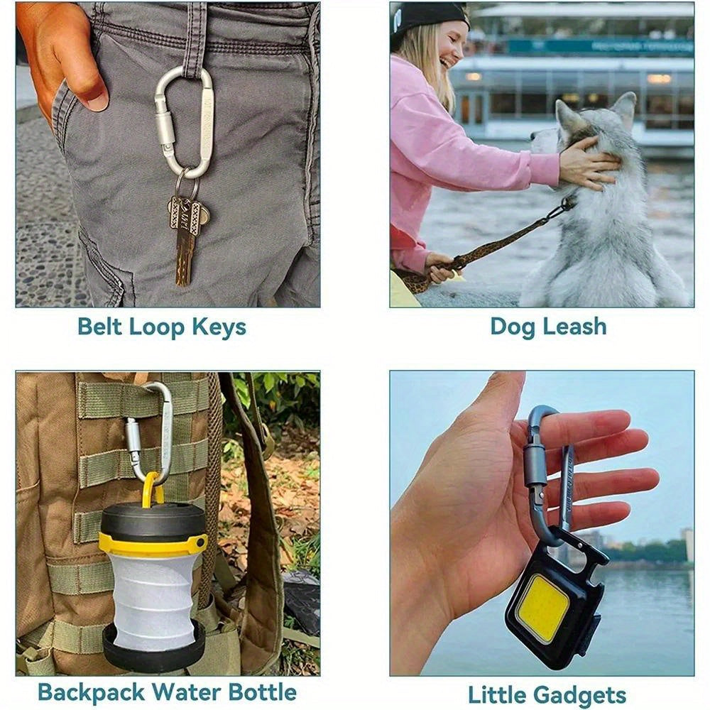 4pcs Aluminum D Shape Locking Carabiner Screw Lock Hook Keychain