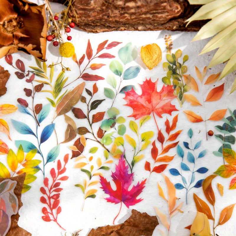 15pcs Falling Leaves Plant Stickers Waterproof Decorative Scrapbooking