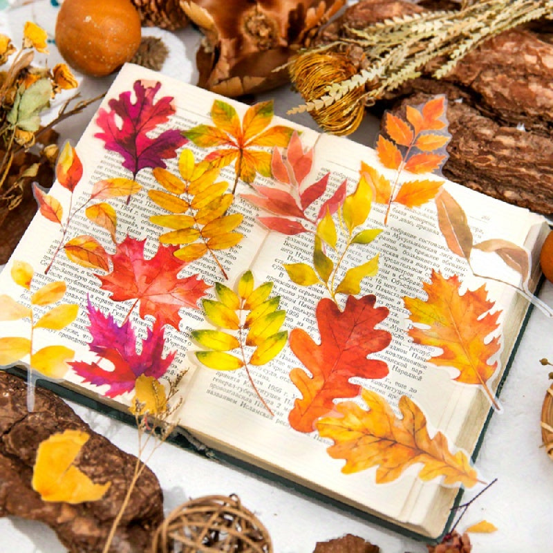 15pcs Falling Leaves Plant Stickers Waterproof Decorative Scrapbooking