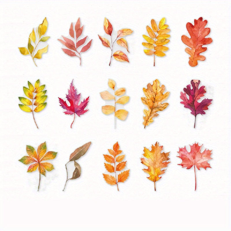 15pcs Falling Leaves Plant Stickers Waterproof Decorative Scrapbooking