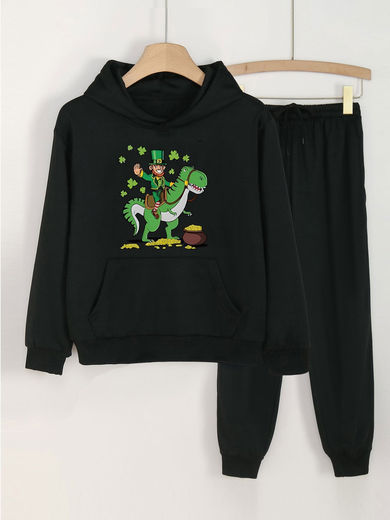 Clover Dino 2pcs Sets Girls Hoodies Jogger Pants Set Spring Fall Sports Gift