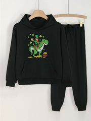 Clover Dino 2pcs Sets Girls Hoodies Jogger Pants Set Spring Fall Sports Gift