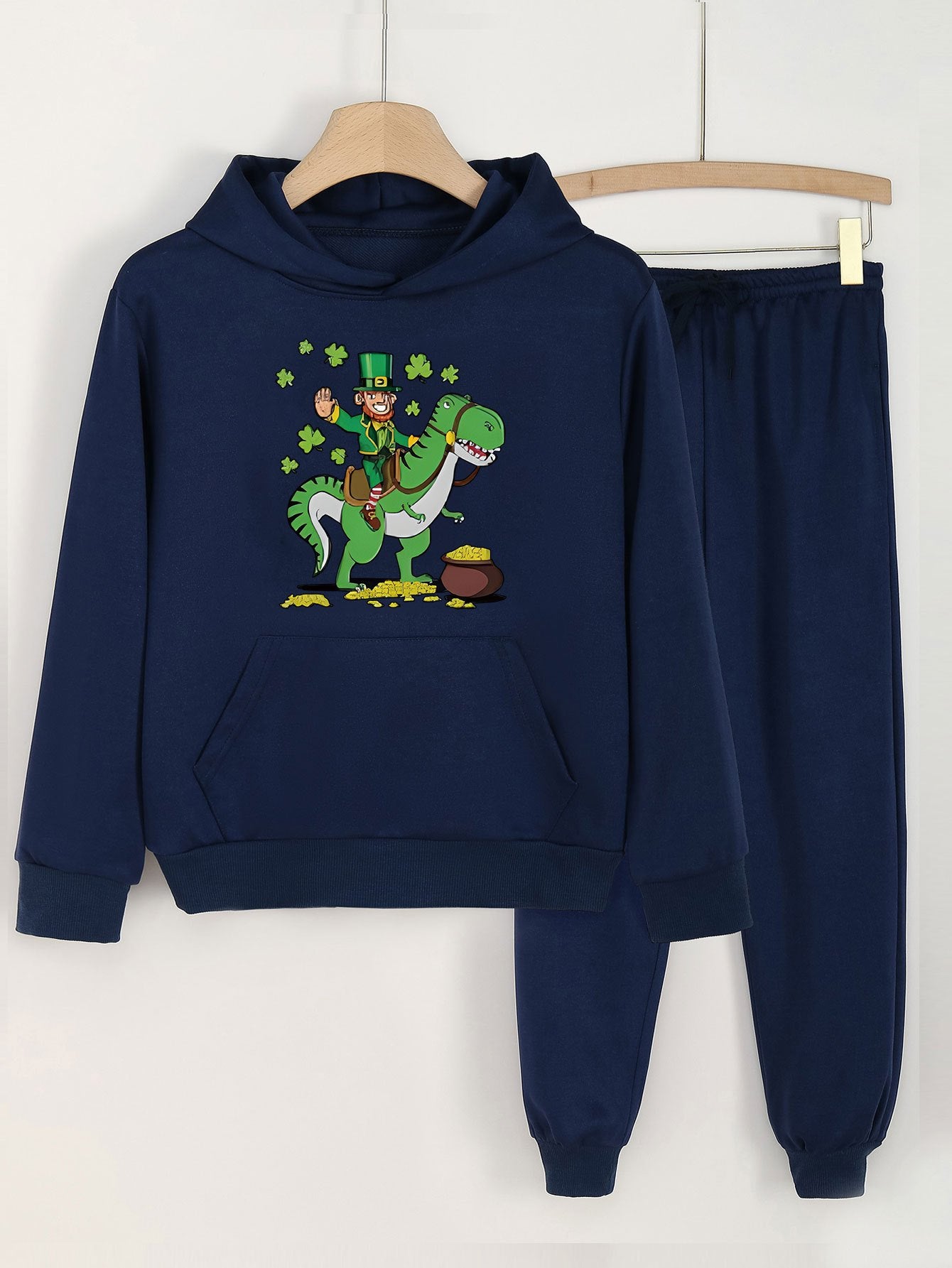 Clover Dino 2pcs Sets Girls Hoodies Jogger Pants Set Spring Fall Sports Gift