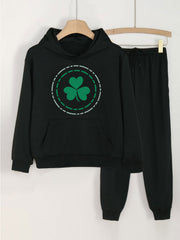 Clover Girls Hoodie Jogger Pants Set Spring Fall Sports St. Patrick's