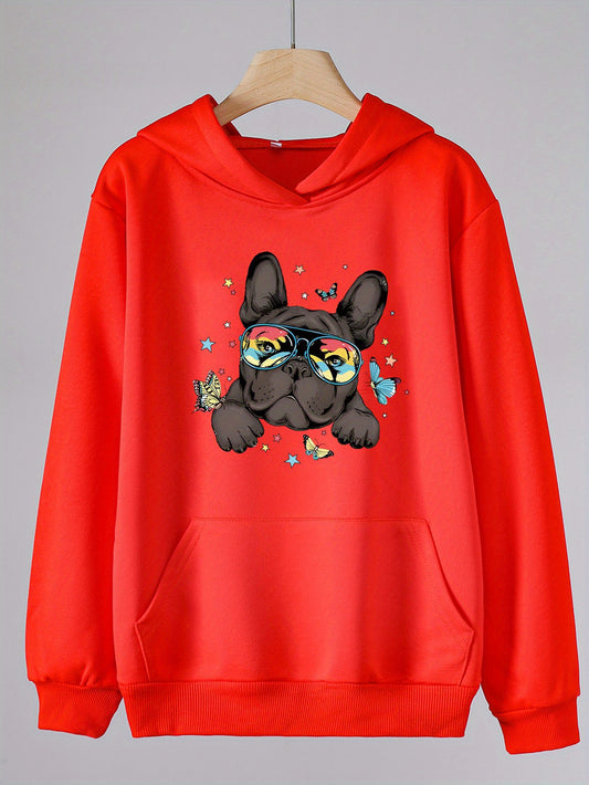 Puppy Print Hoodie Casual Sweatshirt With Kangaroo Pocket