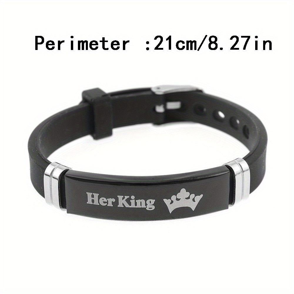 Couple Crown Her King His Queen Silicone Bracelet Anniversary Gift