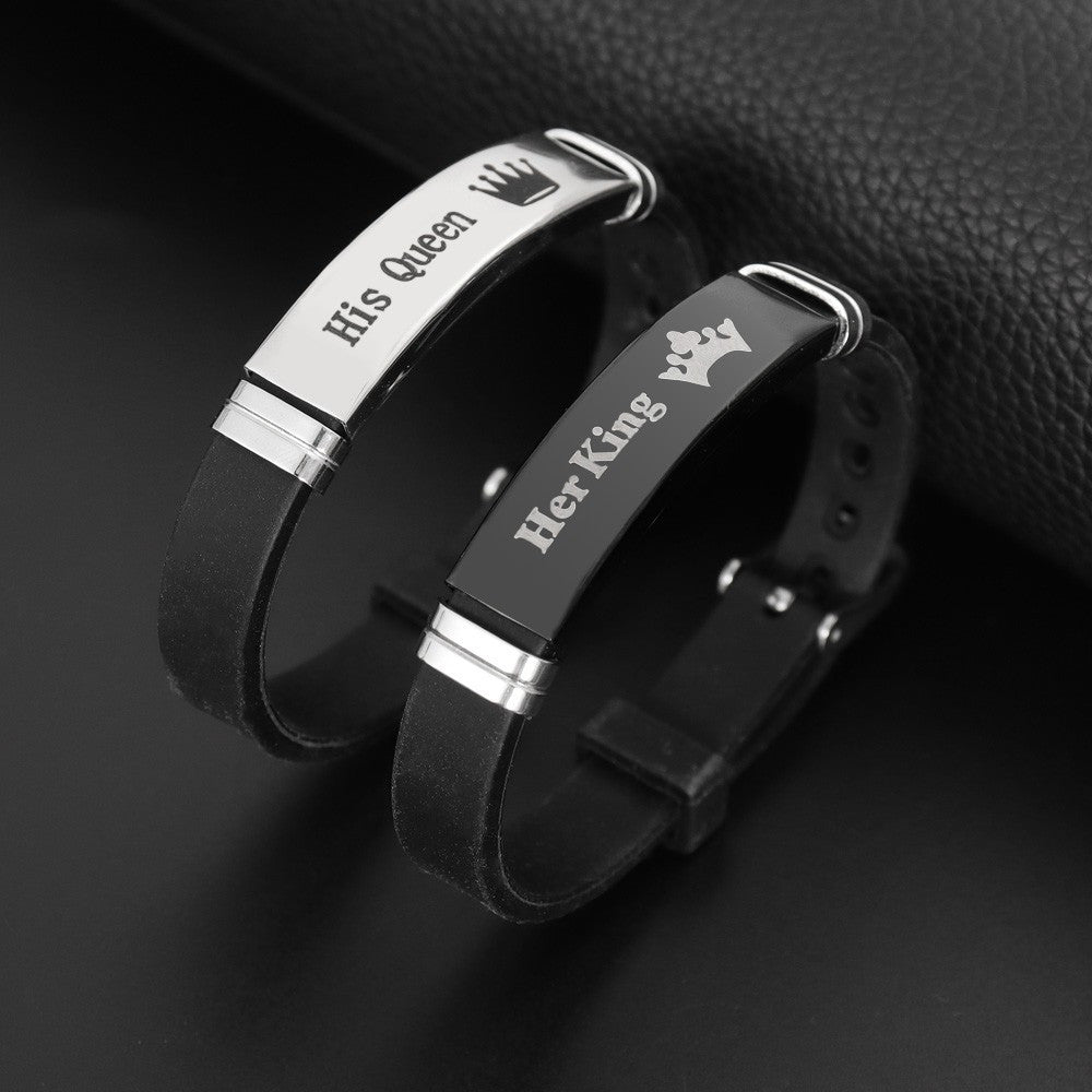 Couple Crown Her King His Queen Silicone Bracelet Anniversary Gift