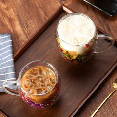 250ml Real Flower Double Layer Glass Cup with Handle