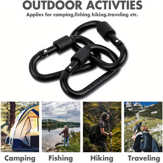 4pcs Carabiner Clip & Locking D Ring Keychain Set for Outdoor Activities