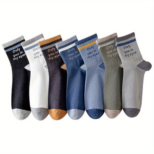 Men's Block Crew Socks Breathable Comfy Casual Unisex Socks