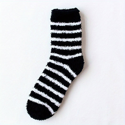 Men's Thermal Striped Crew Socks - Plush & Comfy - Outdoor Winter Wear