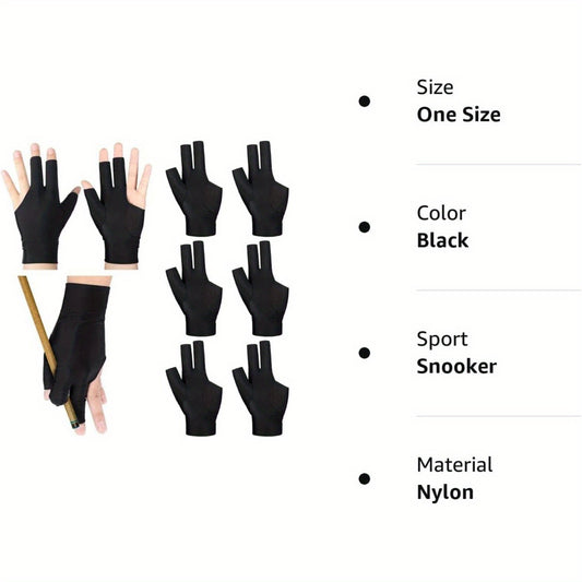 8pcs Pool 3 Fingers Gloves Billiards Left Hand Snooker Cue Sport Glove