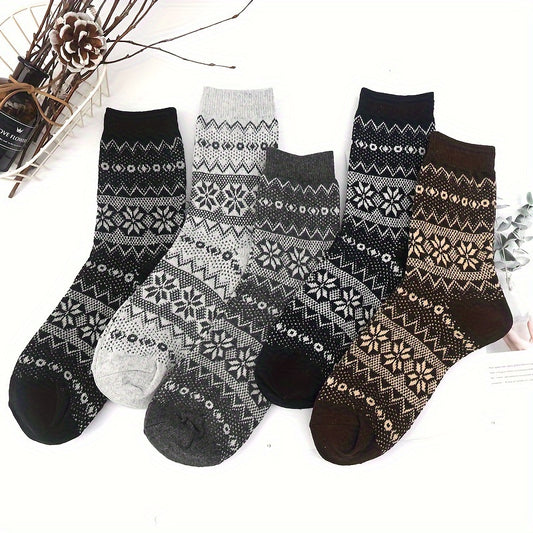 Men's Ethnic Stripe Crew Socks Wool Blend Warm Breathable Casual Outdoor Wear