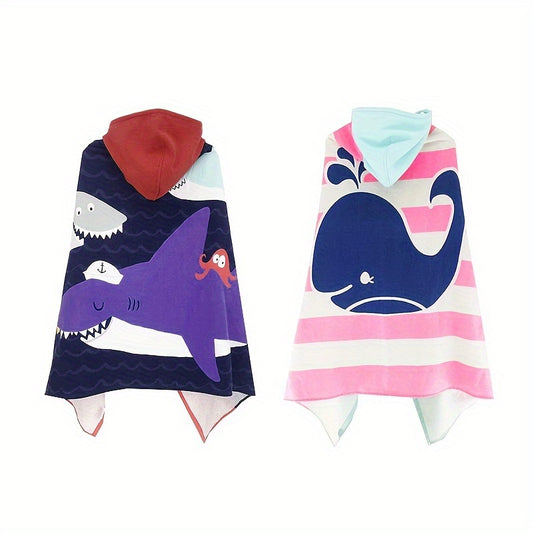 Kids Cartoon Hooded Beach Towel Lightweight Cotton Bath Towel