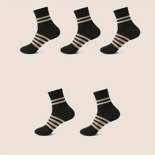 Men's Striped Sport Socks Mid Crew Sweat Absorbing Comfy Breathable - 10 Pairs