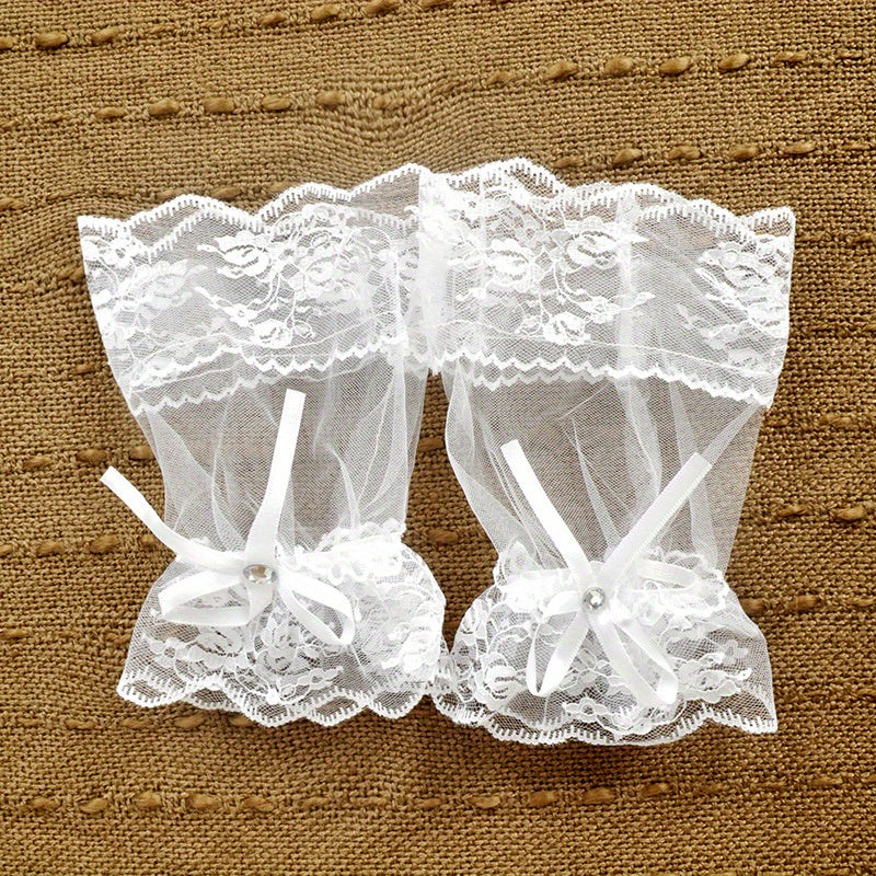 Vintage Short Mesh Gloves Bridal Bridesmaid Lace Sleeve