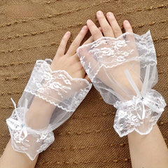 Vintage Short Mesh Gloves Bridal Bridesmaid Lace Sleeve
