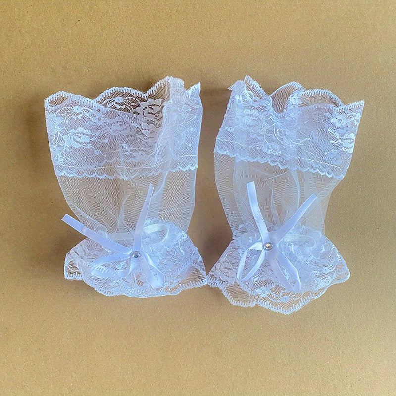 Vintage Short Mesh Gloves Bridal Bridesmaid Lace Sleeve