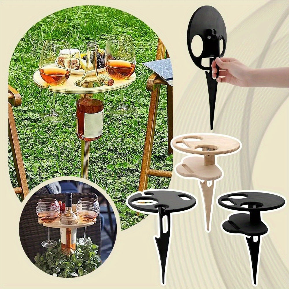 Portable Picnic Camping Wine Glass Holder Foldable Wooden Wine Rack