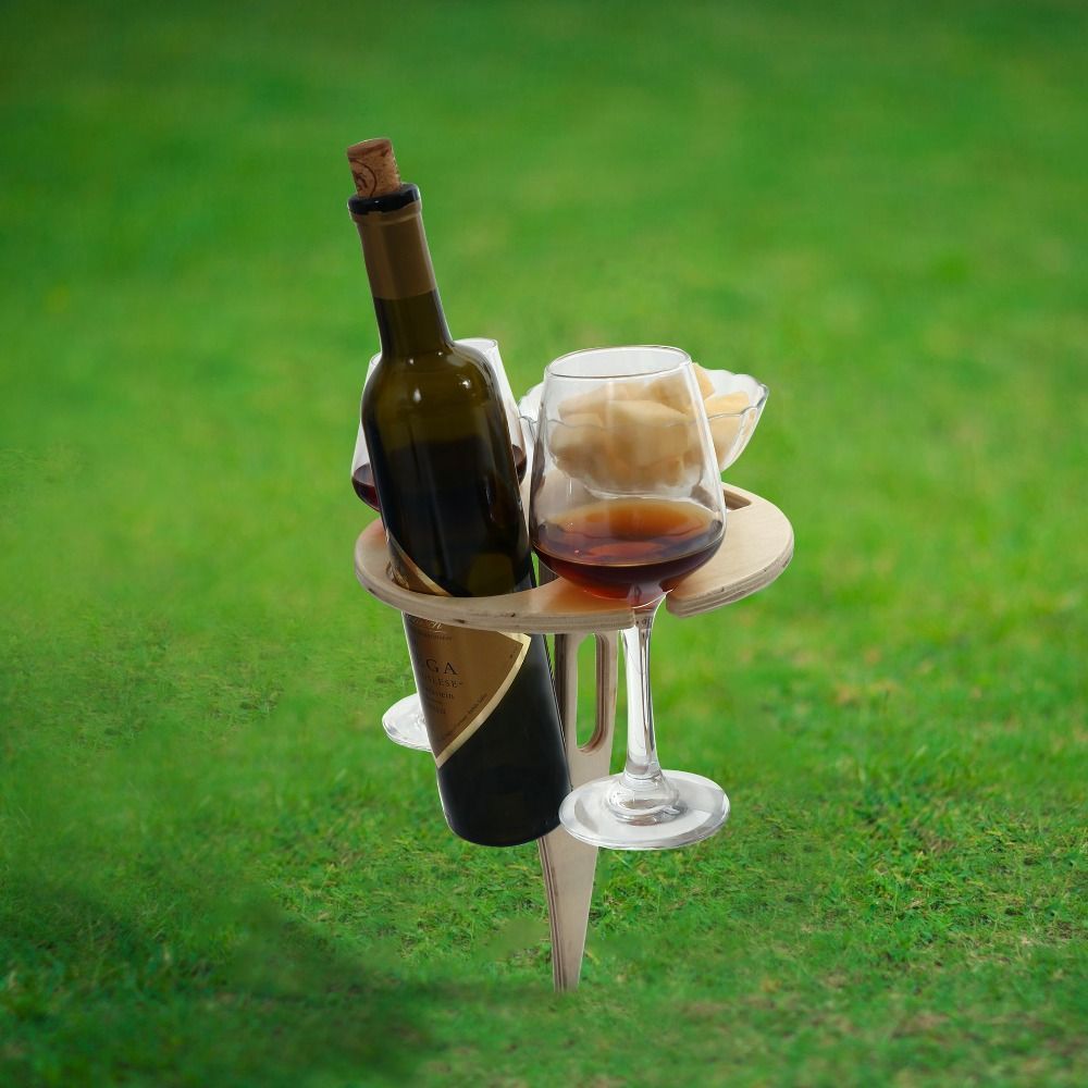 Portable Picnic Camping Wine Glass Holder Foldable Wooden Wine Rack