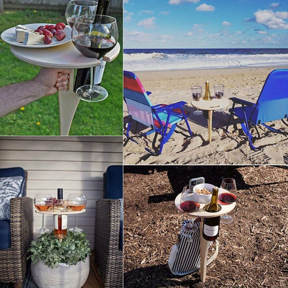 Portable Picnic Camping Wine Glass Holder Foldable Wooden Wine Rack