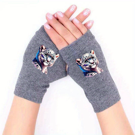 Leopard Fingerless Gloves Unisex Winter Stretch Print