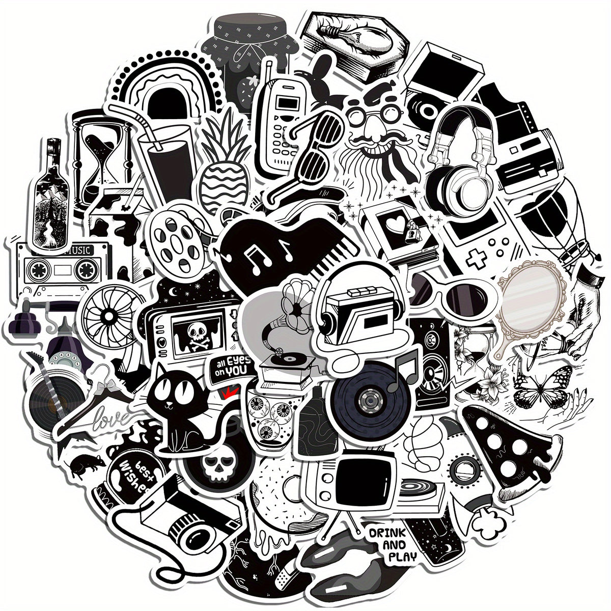 50pcs Waterproof Doodle Sticker for Laptop Tablet Phone Case Guitar Cup Desktop