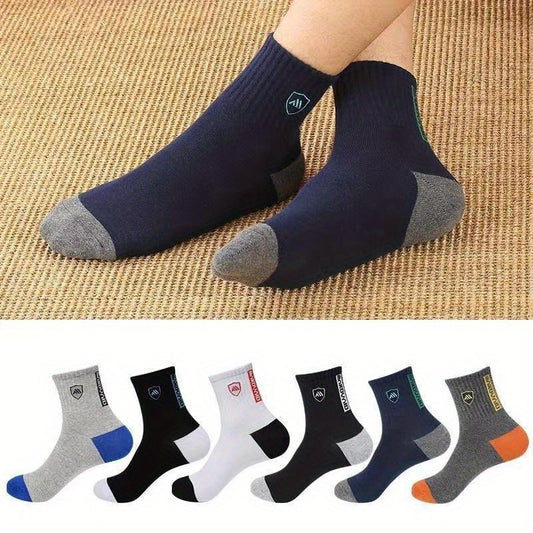 Men's Block Crew Socks Breathable Casual Unisex Socks for Outdoor All Seasons