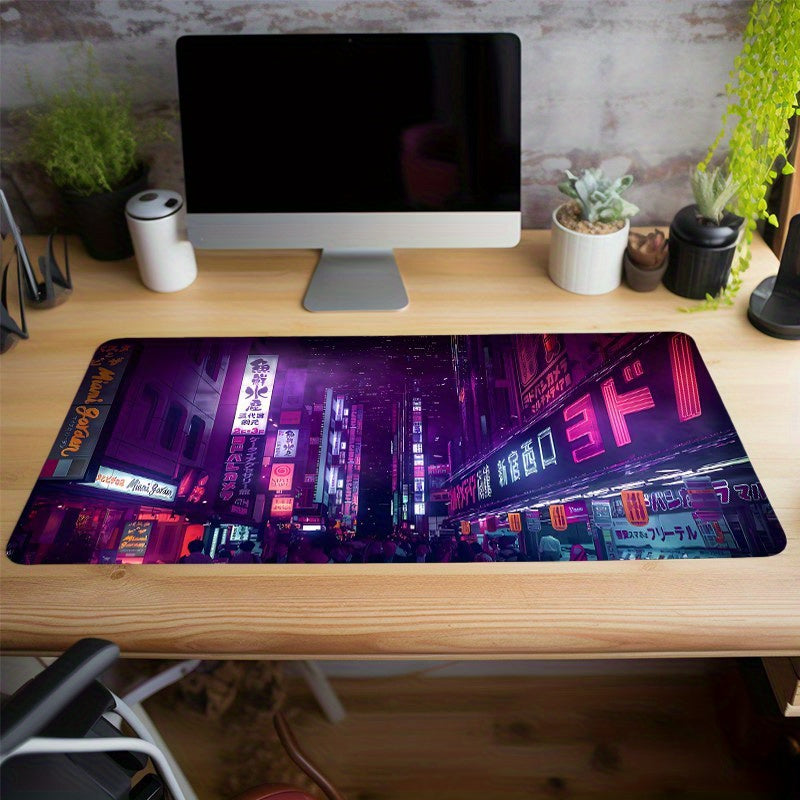 Cyberpunk Street Large Gaming Mouse Pad Desk Mat - Purple