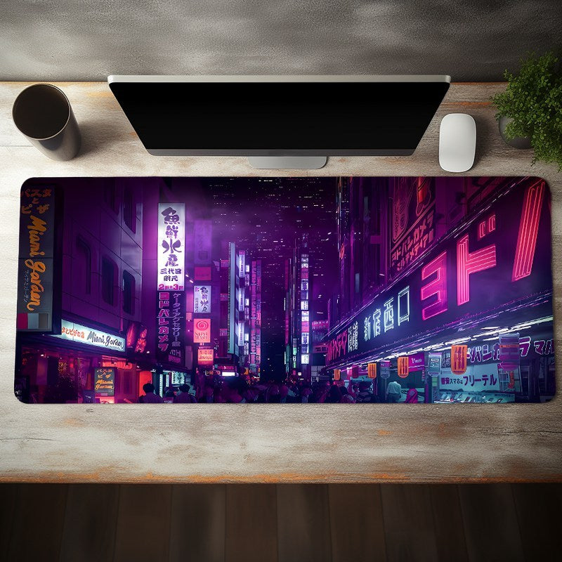 Cyberpunk Street Large Gaming Mouse Pad Desk Mat - Purple