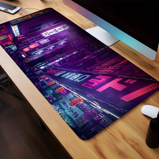 Cyberpunk Street Large Gaming Mouse Pad Desk Mat - Purple