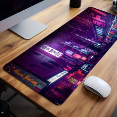 Cyberpunk Street Large Gaming Mouse Pad Desk Mat - Purple