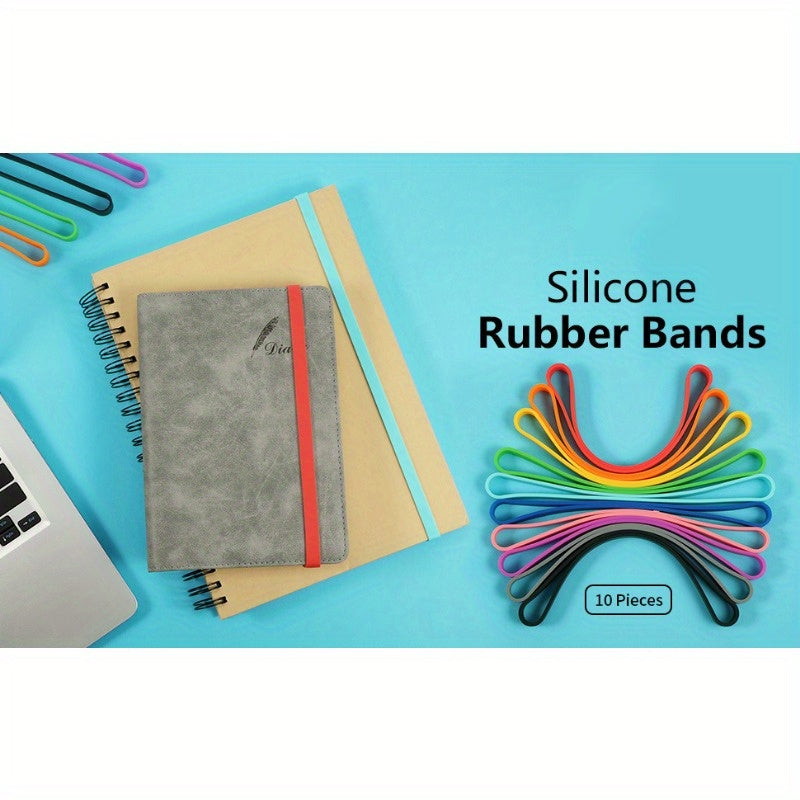 10 Large Silicone Rubber Bands Multicolor Wrapping Bands for Office