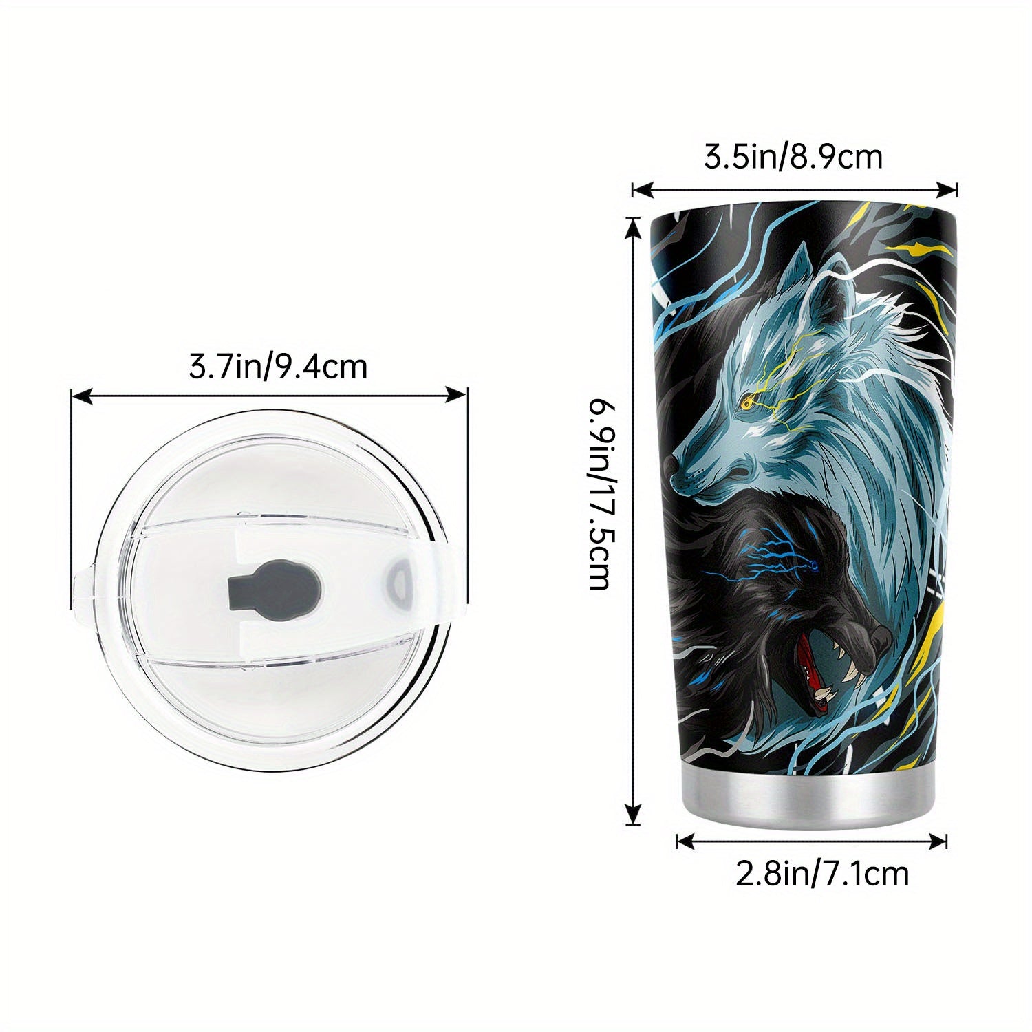 20oz Stainless Steel Tumbler Wolf Pattern Insulated Travel Mug