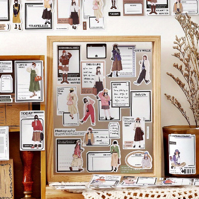 6pcs Literary Style Stickers Meeting Record Dressing Pattern for DIY Journal