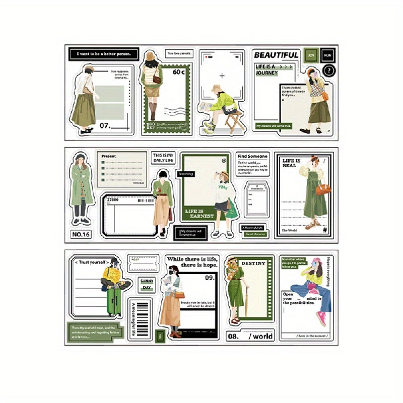 6pcs Literary Style Stickers Meeting Record Dressing Pattern for DIY Journal