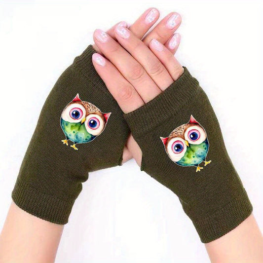 Owl Fingerless Knitted Gloves Winter Warm Cold Proof Antifreeze Half Finger