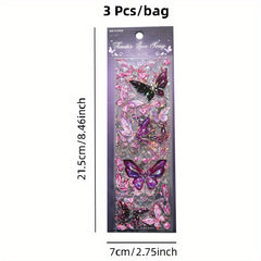 3 Sheets Butterfly Embossed Stickers, Light Retro Guka Journal DIY Decoration