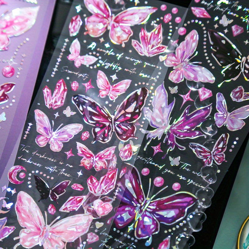 3 Sheets Butterfly Embossed Stickers, Light Retro Guka Journal DIY Decoration