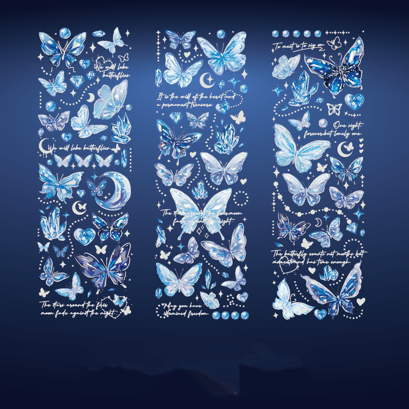 3 Sheets Butterfly Embossed Stickers, Light Retro Guka Journal DIY Decoration