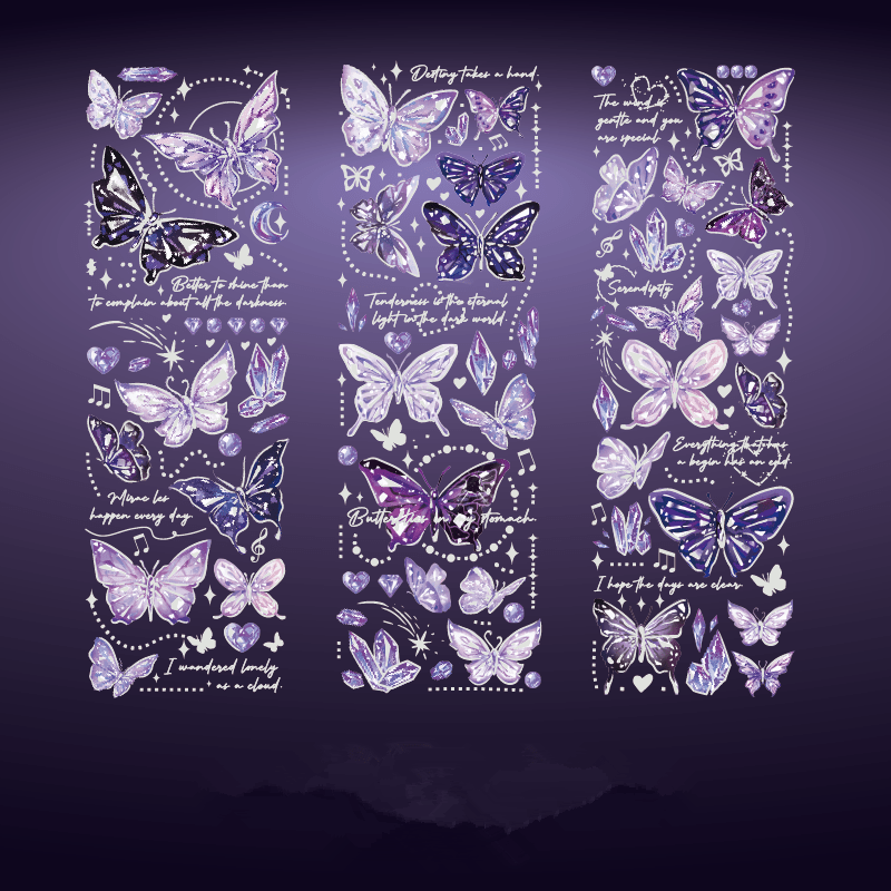 3 Sheets Butterfly Embossed Stickers, Light Retro Guka Journal DIY Decoration