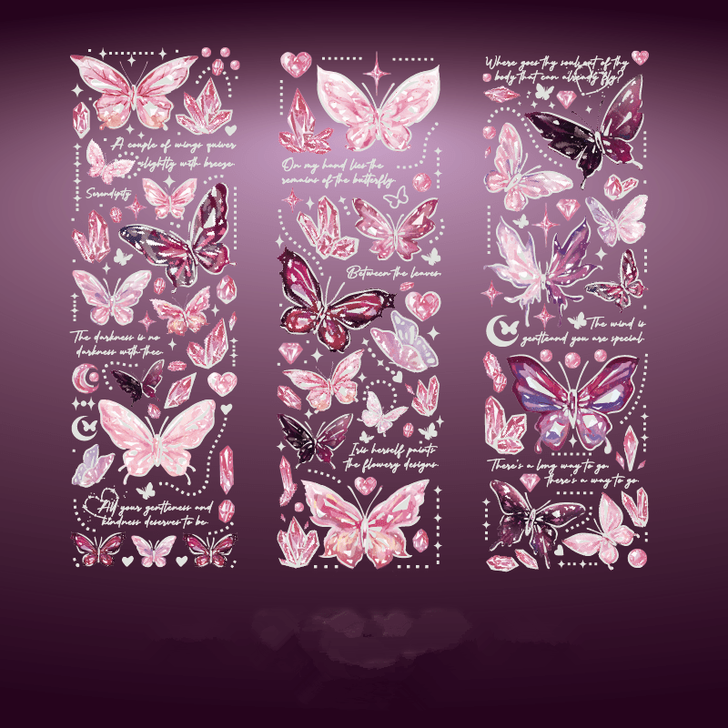 3 Sheets Butterfly Embossed Stickers, Light Retro Guka Journal DIY Decoration