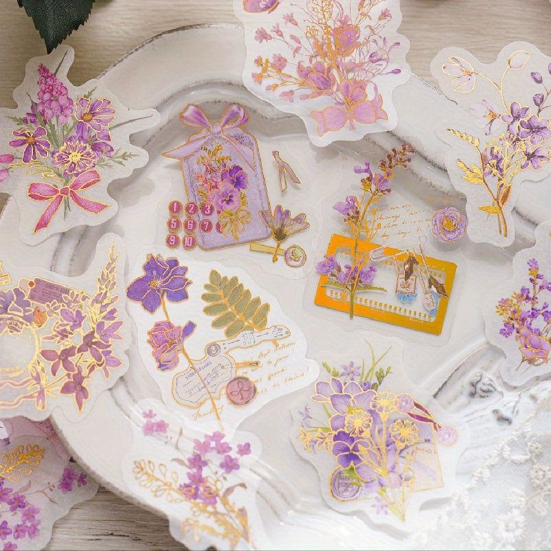 20 Pcs Golden Foil Floral Stickers Variety Patterns DIY Decorat