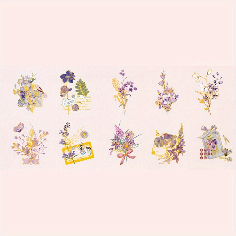 20 Pcs Golden Foil Floral Stickers Variety Patterns DIY Decorat